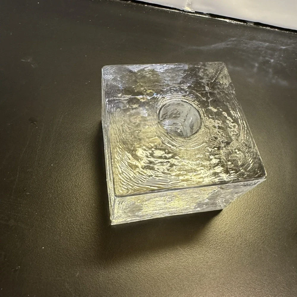 SIMON PEARCE Textures Glass  Cube CANDLE HOLDER Signed Ice ‎ Cube 3